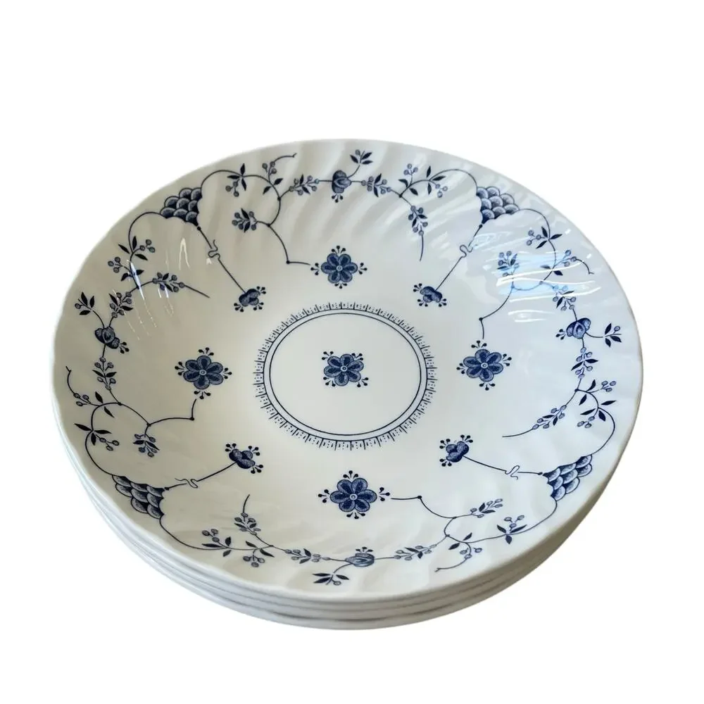 Queen's FINLANDIA Blue & White Floral Porcelain Pasta Bowls 9in ENGLAND New